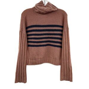 SO Turtleneck Knit Sweater Women's Size Medium Peach/Blue Long Sleeve Striped